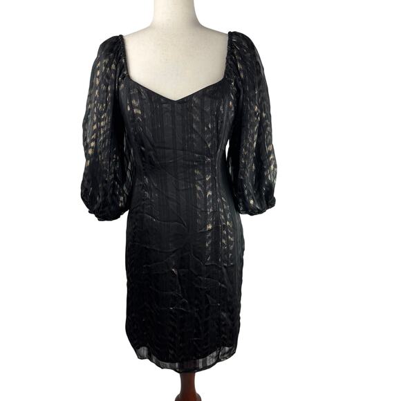 19‎ COOPER SWEETHEART NECKLINE PUFF SLEEVE MINI DRESS IN BLACK NWT WOMEN'S SMALL - Picture 1 of 14